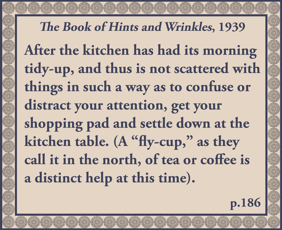 The Book of Hints and Wrinkles advice on writing a shopping list