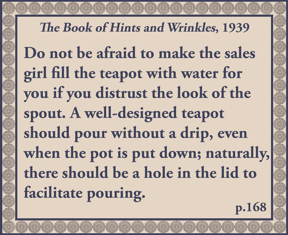 The Book of Hints and Wrinkles advice on buying a teapot